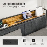 Full Bed Frame with Storage Charging Station Headboard, Smart LED Light, Metal Platform Bed No Box Spring Required, Easy Assembly, Noise Free - Image 4