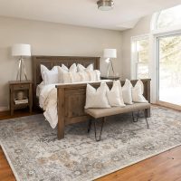 GENIMO 5X7 Area Rugs for Living Room, Machine Washable Non Slip Vintage Rugs, Low Pile Lightweight Chenille Print Rug for Bedroom, Dining Room, Home Office, Light Taupe Brown - Image 3