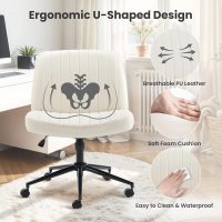 Simple Deluxe Criss Cross Chair with Wheels, Armless Legged Office Desk Chair, Comfy Swivel Rolling Vanity Chair, Ergonomic Fabric Modern Wide Seat Adjustable Home Office Chair Beige PU - Image 3