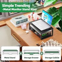 Simple Trending Metal Monitor Stand Riser and Computer Desk Organizer with Drawer for Laptop, Computer, iMac, Black - Image 4