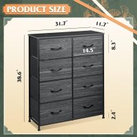 WLIVE Fabric Dresser for Bedroom, Tall Dresser with 8 Drawers, Storage Tower with Fabric Bins, Double Dressers, Chest of Drawers for Closet, Living Room, Dormitory, Charcoal Black Wood Grain Print - Image 3