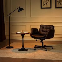 Criss Cross Chair with Armrests & Wheels, PU Leather Vanity Chair, Comfortable Adjustable Swivel Computer Office Desk Chairs for Home, Make Up, Bed Room (Black) - Image 8