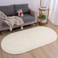 Fluffy Bedroom Rug, Small Oval Area Rugs, Cream Shag Bedside Carpet for Kids Room Nursery Dorm Cute Fuzzy Indoor Decor for Boy and Girl, 2.6 x 5.3 Feet - Image 2