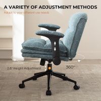 Dowinx Criss Cross Chair with Adjustable Flip-up Arms and Wheels, Comfort Ergonomic Office Desk Armchair with 3 Layer Cushions, Wide Seat Vanity Chair for Home Office, Living Room, Bedroom, Blue - Image 5