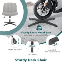 OLIXIS Criss Cross Chair,Comfy Cross Legged Office Desk Chair No Wheels,Modern Fabric Swivel Adjustable Height Mid Back Wide Seat for Home Office Computer Makeup Vanity Task(Gray) - Image 5