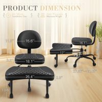 Furmax Ergonomic Criss Cross Legged Office Chair with Wheels, 360°Swivel Adjustable Height Kneeling Desk Chair with Footrest for ADHD, Yoga, Meditation, Home Office (Leather, Black) - Image 2