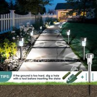 GIGALUMI Solar Lights Outdoor Waterproof, 12 Pack, Stainless Steel LED Solar Garden Lights for Patio, Lawn, Yard and Landscape, Cold White - Image 3
