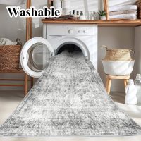 Area Rug 4x6 Washable Rug Gray Vintage Traditional Floor Cover Foldable Thin Retro Accent Indoor Distressed Non Slip Carpet Floral Print Mat Bedroom Living Room Bathroom - Image 3