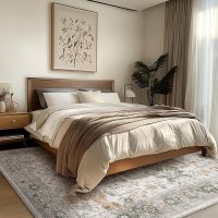 GENIMO 5X7 Area Rugs for Living Room, Machine Washable Non Slip Vintage Rugs, Low Pile Lightweight Chenille Print Rug for Bedroom, Dining Room, Home Office, Light Taupe Brown - Image 9