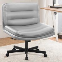 GTRACING Criss Cross Legged Office Chair with Wheels, Extra Wide Armless Comfy Desk Chair for Home Bedroom, 2 Layer Cushion Large Seat & Back Support X-Legged Chair, Gray PU Leather Adjustable Height - Image 6