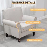 PrimeZone Comfy Accent Chair, Mid-Century Modern Fabric Living Room Chair Reading Chair with Soft Cushion, Nailhead Trim & Rolled Armrest, Arm Chair Sofa Chairs for Bedroom Waiting Room Office, Beige - Image 6