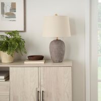 Nourison Home 23" Greyish Brown Earth Tone Rustic Farmhouse Ceramic Table Lamp for Bedroom, Living Room, Dining, Office, with Beige Linen Shade - Image 3