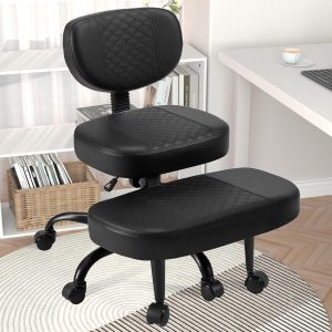 Cross Legged Office Chair with Wheels, Criss Cross Desk Chair with Leg Rest, Meditation Chair Yoga, 360°Rotating Footrest Kneeling Chair, Adjustable ADHD Chair Black