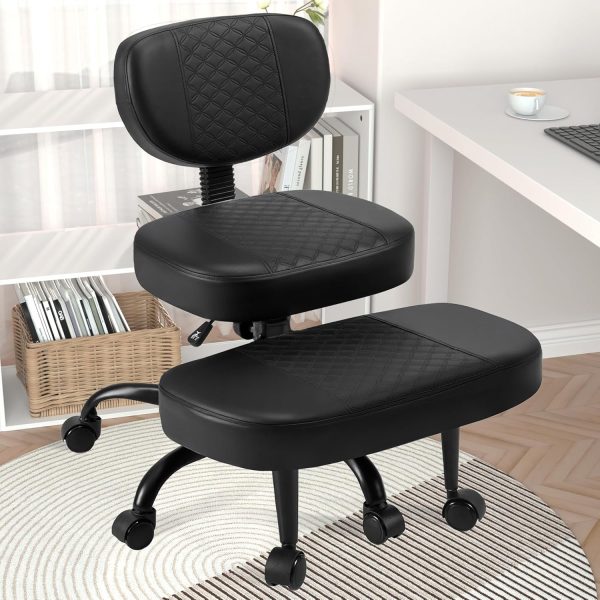 Cross Legged Office Chair with Wheels, Criss Cross Desk Chair with Leg Rest, Meditation Chair Yoga, 360°Rotating Footrest Kneeling Chair, Adjustable ADHD Chair Black