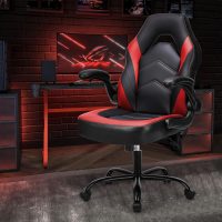 OLIXIS Computer Gaming Desk Chair - Big and Tall Ergonomic Comfy Lumbar Support with Flip-up Armrest and 360° Swivel Wheels, PU Leather Height Adjustable, for Home and Office, Red - Image 6