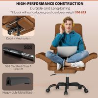ELABEST C39 Cross Legged Office Chair with Footrest & Convertible Armrests - Pet-Friendly XL Home Desk Chair, Ergonomic Recliner with Lumbar Pillow, Criss Cross Design, Big and Tall Executive Chair - Image 7
