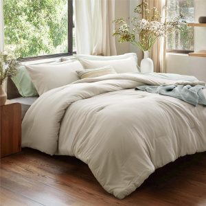 Bedsure King Size Comforter Set, Beige Soft Prewashed Bedding for All Seasons, 3 Pieces GentleSoft™ Warm Down Alternative Bed Set, 1 Lightweight Comforter (104"x90") and 2 Pillowcases (20"x36")