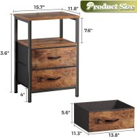 Huuger Night Stand Set of 2, Nightstand with 2 Drawers, Bed Side Table with Open Shelf, Wooden Top, End Table, Fabric Drawer, for Bedroom, Rustic Brown - Image 3