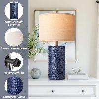 PARTPHONER 23" Modern Ceramic Table Lamp Set of 2, Table Lamps for Living Room, Rustic Farmhouse Bedside Lamps Nightstand lamp for Bedroom, Desk Lamp for End Table Home Decor Navy Blue - Image 4