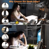 LED Desk Lamp for Office Home, Eye-Caring Desk Light with Stepless Dimming Adjustable Flexible Gooseneck, 10W USB Adapter Desk Lamp with Clamp for Reading, Study, Workbench (Black) - Image 4
