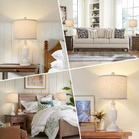 TOBUSA 22“ Farmhouse Table Lamps Set of 2, White Rustic Vintage Table Lamps for Living Room Bedroom, Antique Bedside Desk Lamps with Linen Shade, Traditional Resin Nightstand Lamp Sets for End Table - Image 7