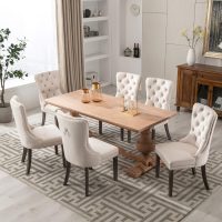 KCC Velvet Dining Chairs Set of 4, Upholstered High-end Tufted Dining Room Chair with Nailhead Back Ring Pull Trim Solid Wood Legs, Nikki Collection Modern Style for Kitchen, Beige - Image 10