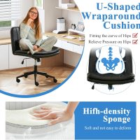 TUNY Criss Cross Chair with Wheels Armless Wide Cross Legged Office Chair Swivel Height Adjustable Computer Task Vanity Chair with Pillow for Home Office, Dressing Room (PUBlack) - Image 5