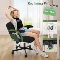 Criss Cross Chair with Wheels and Flip-up Arms, Adjustable Height, Teddy Plush Fabric,Black, Hide Dust, for Bedroom, Home Office, Apartment - Image 7