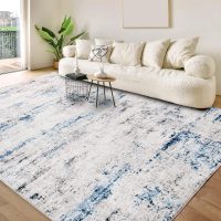 Area Rug Living Room Rugs: 5x7 Large Soft Indoor Carpet Modern Abstract Rug with Non Slip Rubber Backing for Under Dining Table Nursery Home Office Bedroom White Gray Blue - Image 8