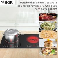 VBGK Electric cooktop,110V 24 inch 2 Burner Electric Cooktop,Built-in and Countertop Stove Top,2200W Stove,9 Power Levels, Kids Lock & Timer,LED touch control,Overheat Protection - Image 3