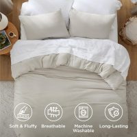 Bedsure King Size Comforter Set, Beige Soft Prewashed Bedding for All Seasons, 3 Pieces GentleSoft™ Warm Down Alternative Bed Set, 1 Lightweight Comforter (104"x90") and 2 Pillowcases (20"x36") - Image 4