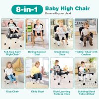 BABY JOY Baby High Chair, 8 in 1 Convertible Highchair for Babies & Toddlers | Booster Seat | Table and Chair Set | Building Block Table | Toddler Chair with Safety Harness, Removable Tray (Black) - Image 2