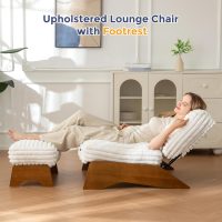 MAXYOYO Modern Adjustable Accent Chair with Ottoman, Upholstered Living Room Chair with Footrest Set, Soft Reclining Lounge for Bedroom, Apartment, Office, Beige - Image 4