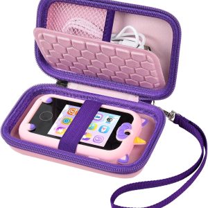 ALKOO Kids Toy Smartphone Case Compatible with Kikapabi/for Joozfee/for dancingcow/for Prysyedawn, Learning Toys Holder for Toddler Play Cell Phone, SD Card, Lanyard and Cable Accessories- Pink