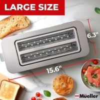 Mueller UltraToast Full Stainless Steel Toaster 4 Slice, Long Extra-Wide Slots for Bagels and Waffles, 6 Browning Levels, LED Display, Cancel/Defrost/Reheat Functions & Removable Tray, Kitchen Gadgets - Image 8