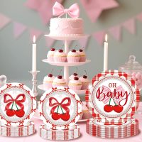 Cherry Baby Shower Decorations - 96 Pcs Red Cherries Bow Disposable Paper Dessert Plates Napkins Forks Tableware Set Summer Fruit Gender Reveal Party Supplies for Girls Serves 24 Guests - Image 7