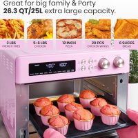 Retro Style Infrared Heating Air Fryer Toaster Oven, Extra Large Countertop Convection Oven 10-in-1 Combo, 6-Slice Toast, Enamel Baking Pan Easy Clean with Recipe Book, Classic Pink Color - Image 4