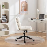 Roundhill Bizerte Adjustable Swivel Criss Cross Chair, Wide Seat Office Chair Vanity Chair, White - Image 4