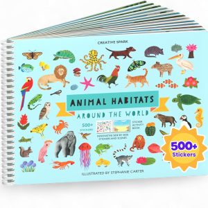 Cupkin Animal Sticker Book Activity for Kids, Toddler Airplane Travel Essentials, 500+ Habitat Stickers for Kids + 12 Scenes + 12 Coloring Book Pages, Animal Lover Gift, Childrens Crafts for Ages 2-8