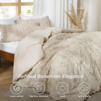 Bedsure Tufted Boho Comforter Set King Size - Beige Boho Bed Set, GentleSoft™ 3 Pieces Farmhouse Shabby Chic Embroidery Bedding, Gifts for Woman, Soft Jacquard King Comforter for All Seasons - Image 2