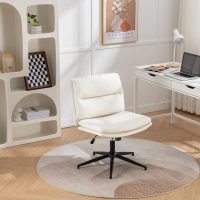 Roundhill Bizerte Adjustable Swivel Criss Cross Chair, Wide Seat Office Chair Vanity Chair, White - Image 6