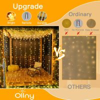 Ollny Curtain Lights 6.6x6.6ft, 200 LED String Lights with Remote 8 Modes Dimmable Timer, USB Power Fairy Light for Bedroom Backdrop Indoor Wall Window Wedding Decor, Warm White - Image 2