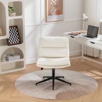 Roundhill Bizerte Adjustable Swivel Criss Cross Chair, Wide Seat Office Chair Vanity Chair, White - Image 7