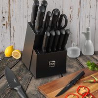 Knife Set, 15 Pcs Kitchen Knife Set with Block Self Sharpening, Dishwasher Safe, 6 Steak Knives, Anti-slip handle, Black - Image 6