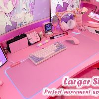 JMIYAV Pink RGB Gaming Mouse Pad 31.5x12 Inch PC XL Large Extended Glowing Led Light Up Desk Pad Non-Slip Rubber Base Computer Cute Mousepad Mat Desk Accessories Gaming Setup 31.5x12 Inch - Image 2