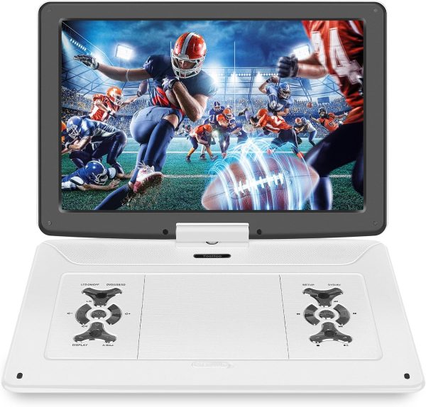 17.9" Portable DVD Player with 15.6’’ Large HD Screen, 6Hrs Play, DVD Player Portable with Dual Speaker, Last Memory, Support SYNC TV/USB/SD Card, Play All Discs Format Except Blu-ray, White