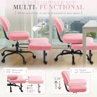 Furmax Ergonomic Criss Cross Legged Office Chair with Wheels, 360°Swivel Adjustable Height Kneeling Desk Chair with Footrest for ADHD, Yoga, Meditation, Home Office (Teddy Fabric, Pink) - Image 4