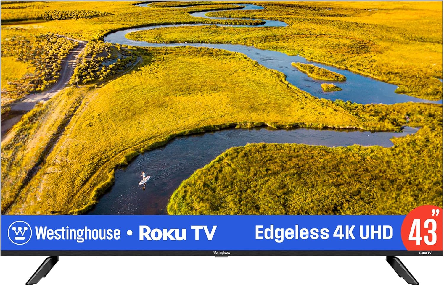 Westinghouse Edgeless Roku TV – 43 Inch Smart Television, 4K LED UHD w/HDR 10, Wi-Fi & Mobile App Connectivity, Flat Screen Compatible w/Apple AirPlay, Alexa, & Google Assistant