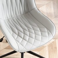YOUNIKE Grey Ergonomic Home Office Desk Chair Armless Comfy Small Criss Cross Chair with Wheels Swivel Adjustable Modern Vanity Chair Wide Back Cute Leather Upholstered Rolling Task Chair No Arms - Image 5