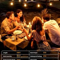 Brightown 108FT Solar String Lights Outdoor with Remote and 52 LED Shatterproof Bulbs, Dimmable & Timable, 3 Light Modes, Solar Patio String Lights Outdoor for Cafe, Garden, Deck, Outside Wedding - Image 5